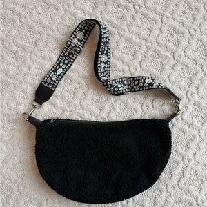 Anthropologie Black Sherpa Bag with Gold Accents